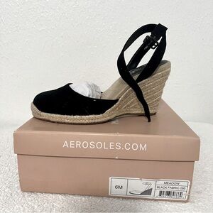 Aerosoles Women’s Black Beige Size 6M Meadow Espadrille Wedge Heel Slingback NIB